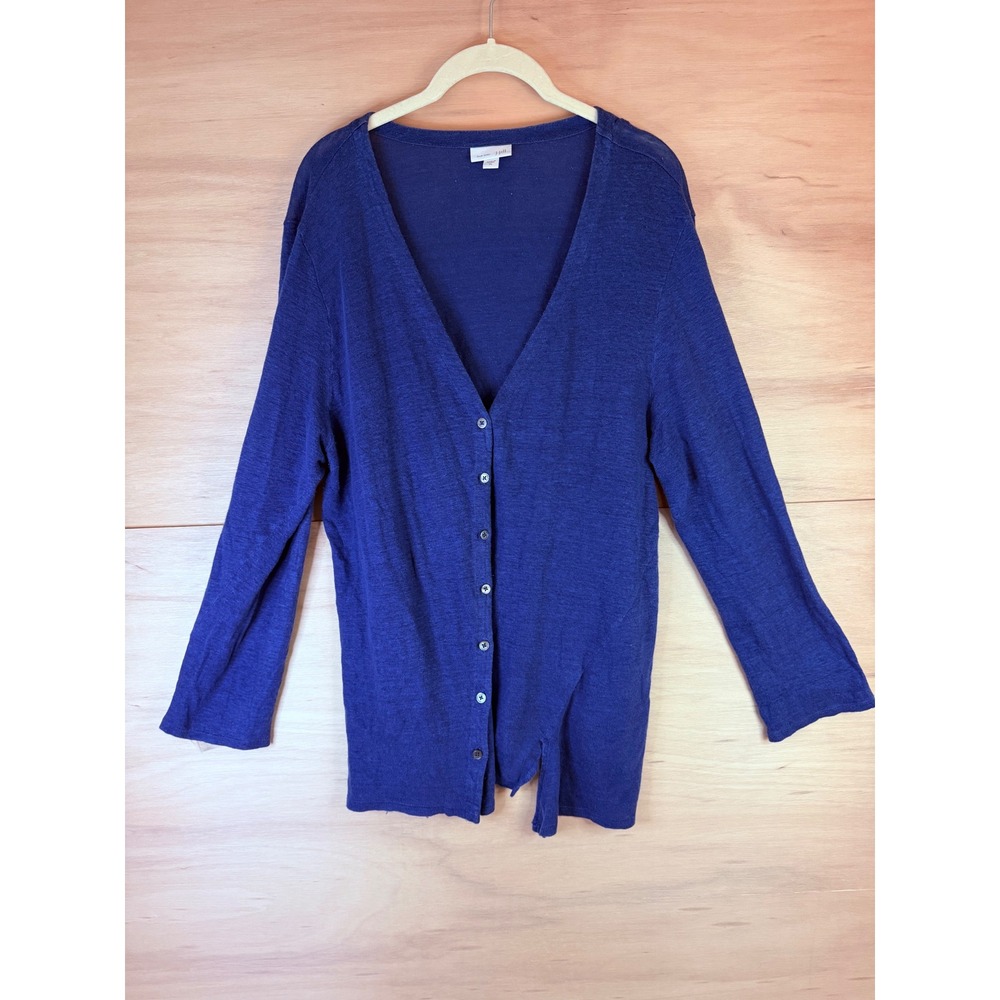 J. Jill Love Linen Cardigan Sweater Blue 100% Linen V-Neck XL KJT122881